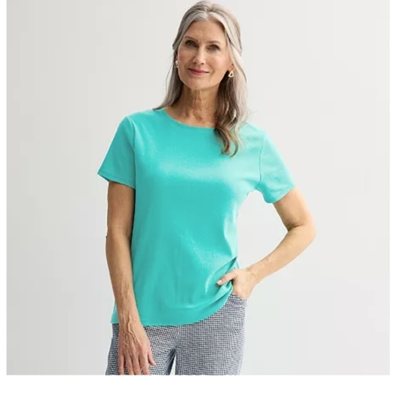 Croft & Barrow Essential Crewneck Tee Color: Seaside Aqua Size:L (EUC) - Picture 1 of 8